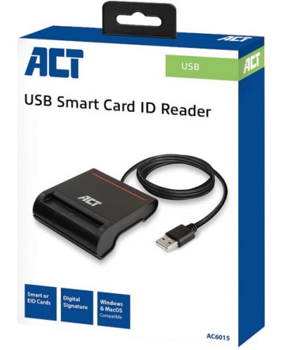 Четец за смарт карти ACT - AC6015, USB 2.0, черен - 8