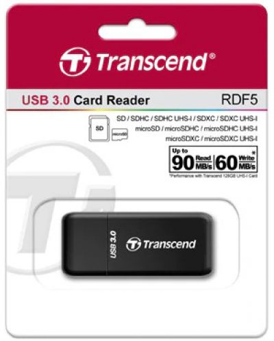 Четец за карти Transcend - RDF5K, SD, microSD, USB 3.0/3.1 Gen 1, черен - 3
