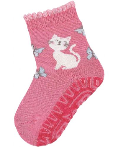 Чорапи с неплъзгащо стъпало Sterntaler - Коте, 19/20 размер, 12-18 м, розови - 1