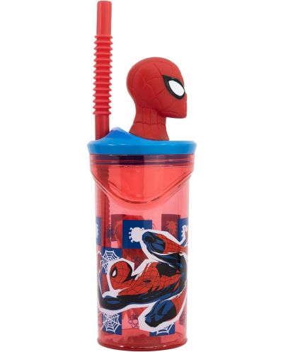 Чаша със сламка и 3D фигура Stor Spider-Man - Arachnid Grid, 360 ml - 2