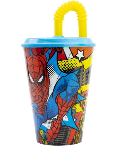 Чаша със сламка Stor Spider-Man - Midnight Flyer, 430 ml - 1