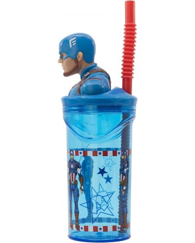 Чаша със сламка и 3D фигура Stor Avengers - Invisible Force, Captain America, 360 ml - 3