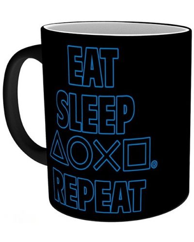 Чаша с термо ефект ABYstyle Games: PlayStation - Eat Sleep Repeat - 1