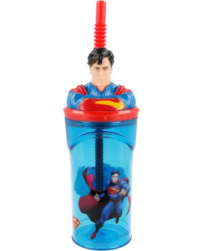 Чаша със сламка и 3D фигура Stor Superman - 360 ml - 1