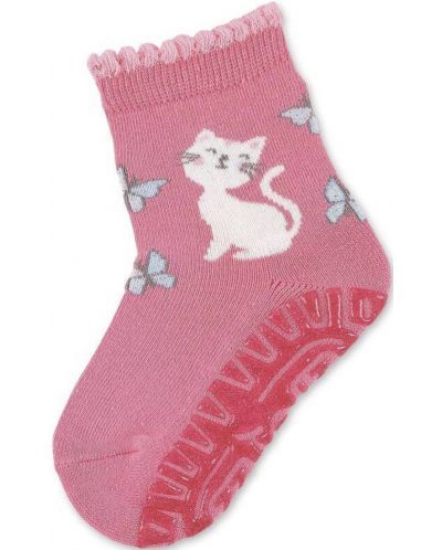Чорапи с неплъзгащо стъпало Sterntaler - Коте, 17/18 размер, 6-12 м, розови - 1