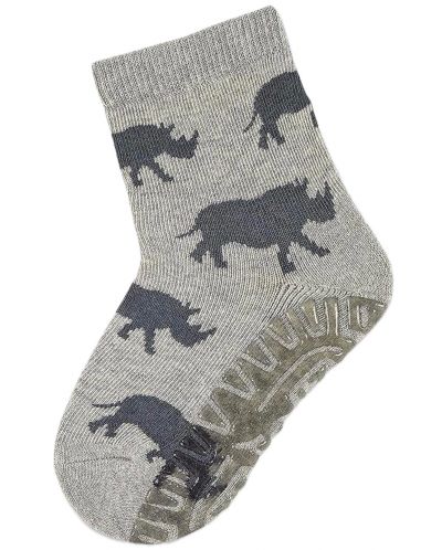 Чорапи с неплъзгащо стъпало Sterntaler - Носорог, 23/24 размер, 2-3 г, сиви - 1
