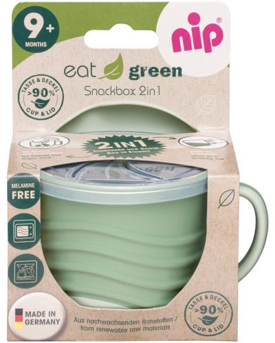Чаша с капак 2 в 1 NIP Eat Green - Зелена - 4