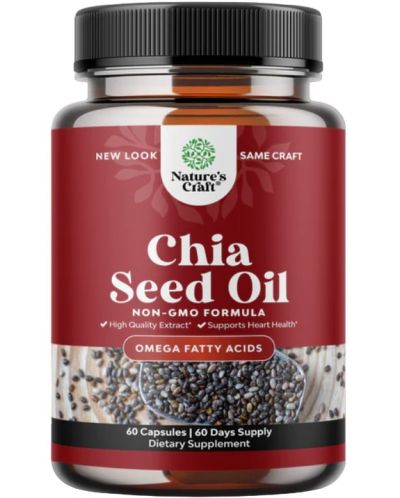 Chia Seed Oil, 500 mg, 60 течни капсули, Nature's Craft - 1