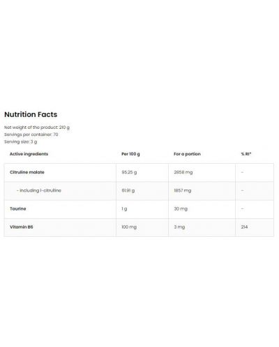 Citrulline Malate Powder, неовкусен, 210 g, OstroVit - 2