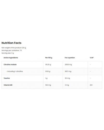 Citrulline Malate Powder, лимон, 210 g, OstroVit - 2