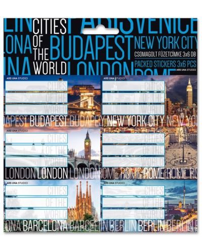 Комплект ученически етикети Ars Una - Cities, 18 броя - 1
