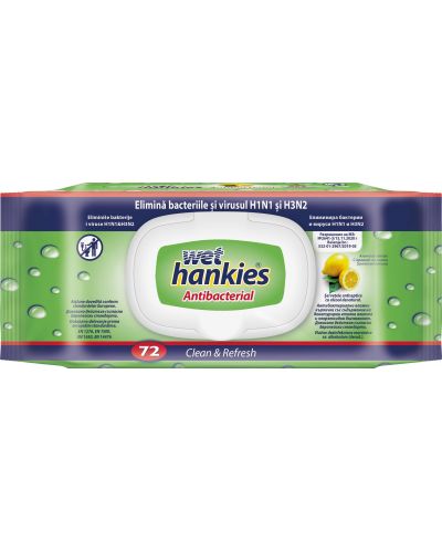 Clean & Refresh Антибактериални мокри кърпи, лимон, 72 броя, Wet Hankies - 1