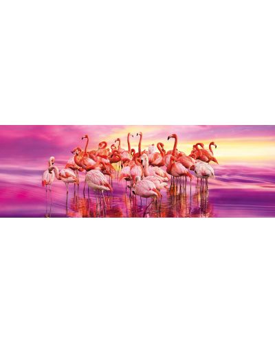 Панорамен пъзел Clementoni от 1000 части - Танцът на розовите фламинга - 2