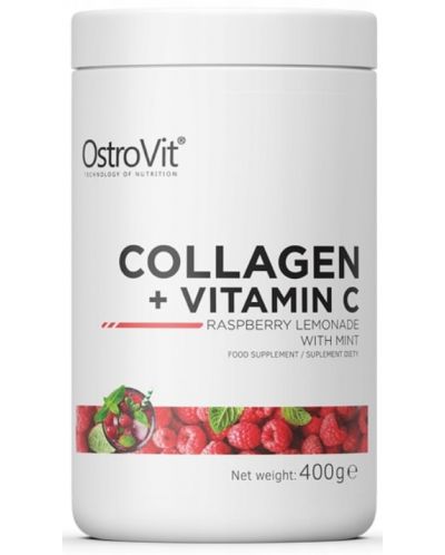 Collagen + Vitamin C, малинова лимонада и мента, 400 g, OstroVit - 1