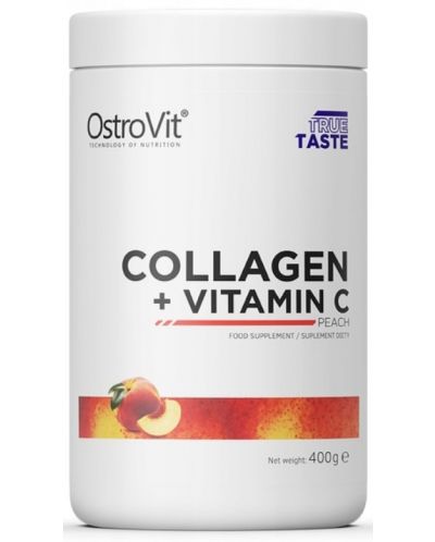 Collagen + Vitamin C, праскова, 400 g, OstroVit - 1