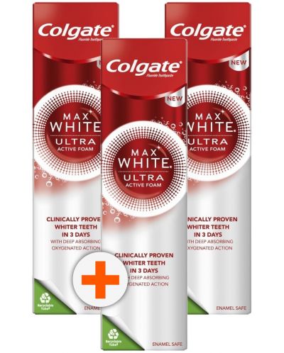 Colgate Max White Комплект - Паста за зъби Ultra, Active Foam, 3 x 50 ml