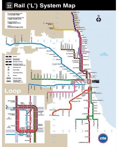 Мини пъзел New York Puzzle от 100 части - Карта на метрото, Чикаго - 1