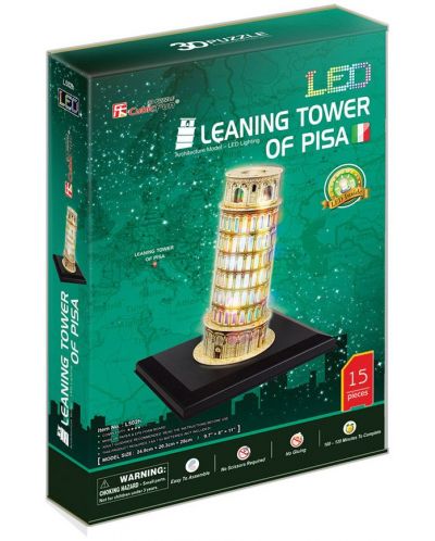3D Пъзел Cubic Fun от 15 части и LED светлини - Pisa Tower - 2