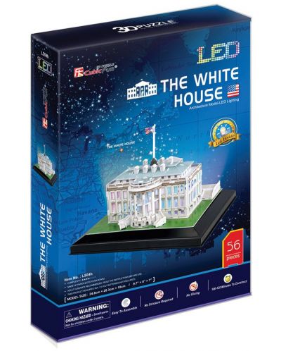 3D Пъзел Cubic Fun от 56 части и LED светлини - White House - 2