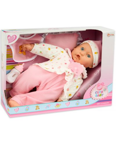 Детска играчка - Cute Baby, с шише и биберон, с блузка на кексчета - 1