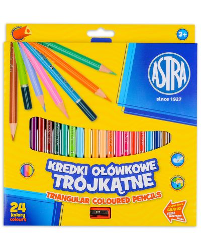 Триъгълни моливи Astra - 24 цвята, с острилка - 1