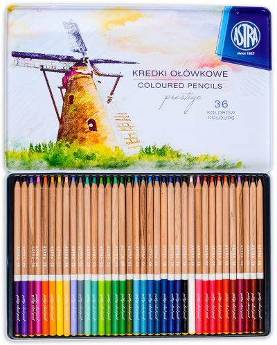 Моливи от кедрово дърво Astra - Престиж, 36 цвята, в метална кутия - 2