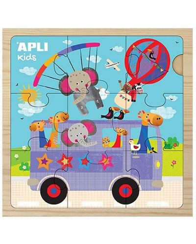Дървен пъзел APLI Kids от 9 части - Автобус
