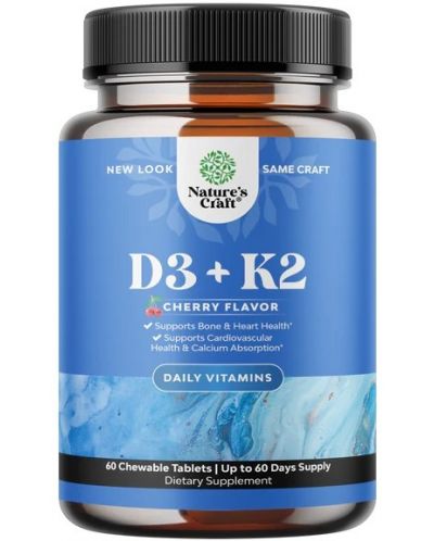 D3 + K2, 60 дъвчащи таблетки, Nature's Craft - 1