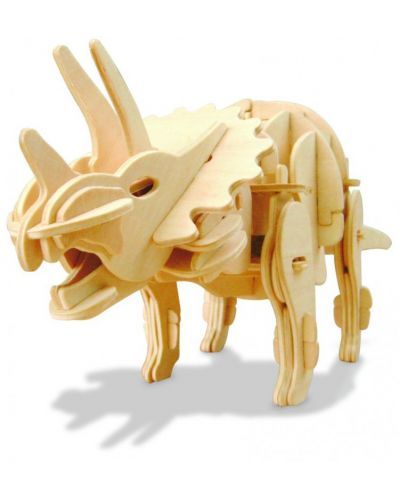 Дървен 3D пъзел Robo Time от 82 части – Трицератопс - 1