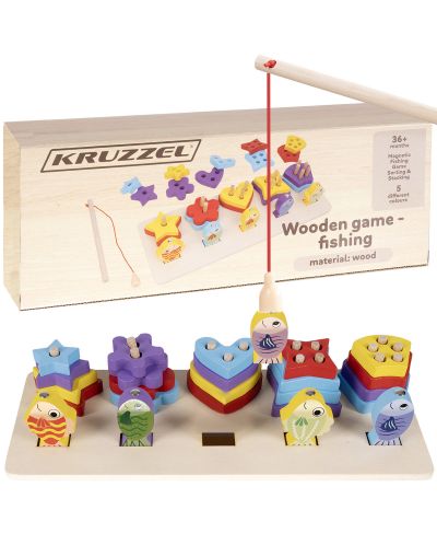 Дървена играчка Kruzzel - Риболов сортер - 6