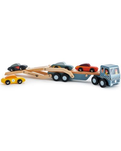 Дървен игрален комплект Tender Leaf Toys - Автовоз с 4 колички - 4