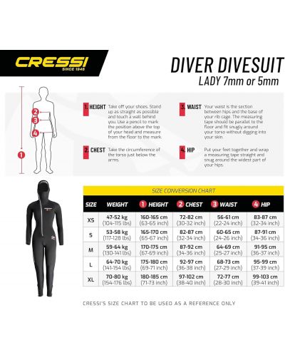 Дамски неопренов костюм Cressi - Diver, 5 mm , черен - 9