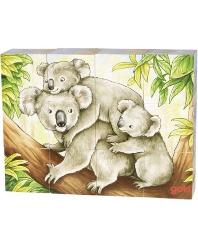 Дървени кубчета Goki - Австралийски животни, 12 части, асортимент - 1