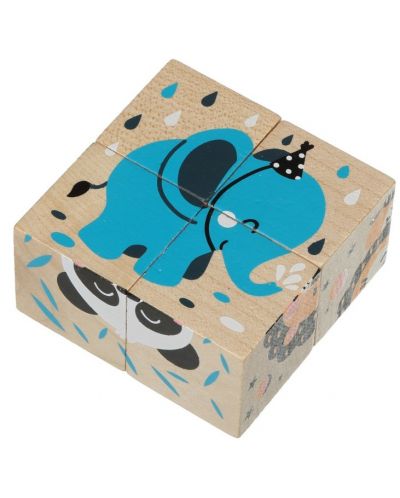 Дървени кубчета Cubika - Животни, 4 кубчета, 6 пъзела - 5