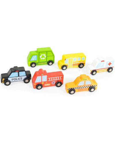 Дървен комплект Tooky Toy - Колички с пътни знаци - 3