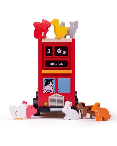 Дървена играчка за сортиране Bigjigs - Автобус с животинчета - 2