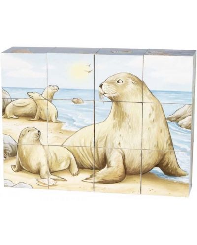 Дървени кубчета Goki - Австралийски животни, 12 части, асортимент - 5
