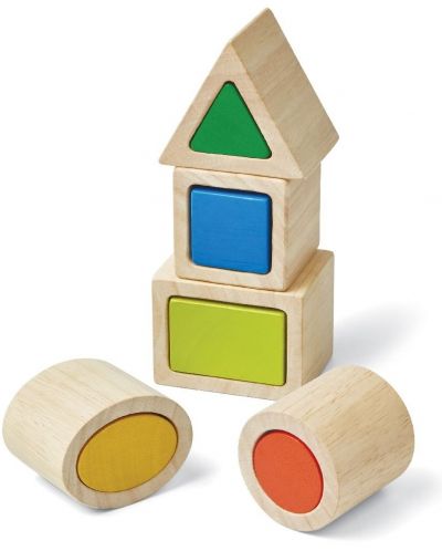Дървени кубчета за редене и сортиране PlanToys  - 3