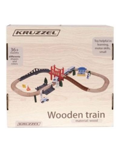 Дървен комплект Kruzzel - Железница-коловоз, 37 части - 3