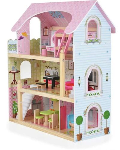 Дървена къща за кукли Moni Toys - Mila, с 16 аксесоара - 6