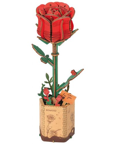 Дървен 3D пъзел Robo Time от 106 части - Червена роза - 1