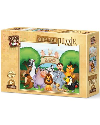 Дървен пъзел Art Puzzle от 100 части - В зоопарка - 1