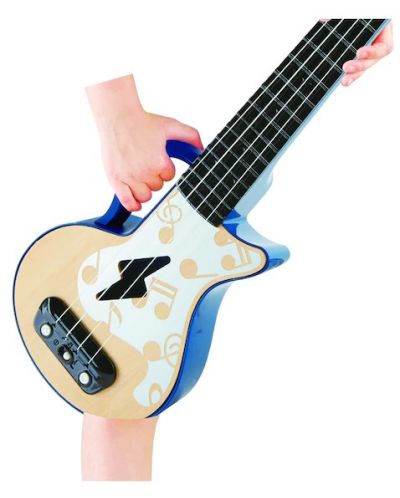 Дървена музикална играчка Hape - Укулеле рок енд рол, синьо - 3