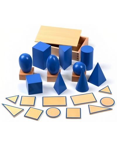 Дървен игрален комплект Smart Baby - Сини геометрични тела, 10 броя - 1