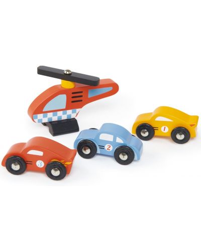 Дървен игрален комплект Tender Leaf Toys - Паркинг с колички Blue Bird - 4