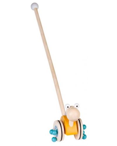 Дървена играчка за бутане Lule Toys - Динозавър, жълт - 1
