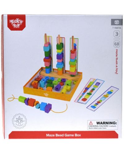Дървена игра за нанизване Tooky Toy - цветове и форми - 2