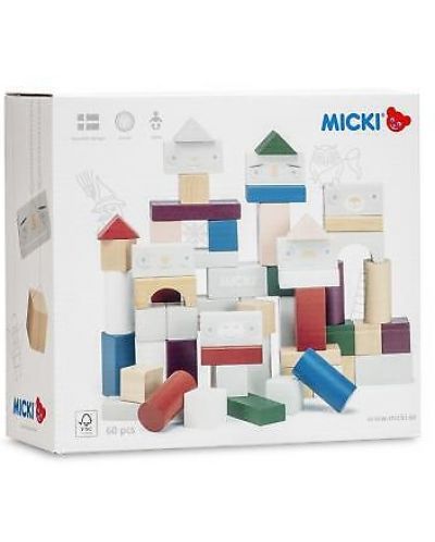 Дървен комплект Micki - Кубчета, 60 части - 2