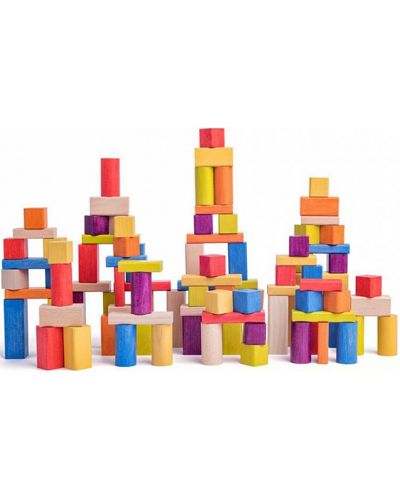 Дървен конструктор Woody - Натурални и цветни блокчета, 100 части - 2
