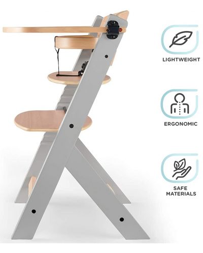 Дървено столче за хранене KinderKraft - Enock, сиво - 5